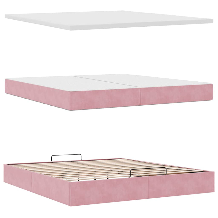 Ottoman bed met matrassen en LED's 200x200cm fluweel roze