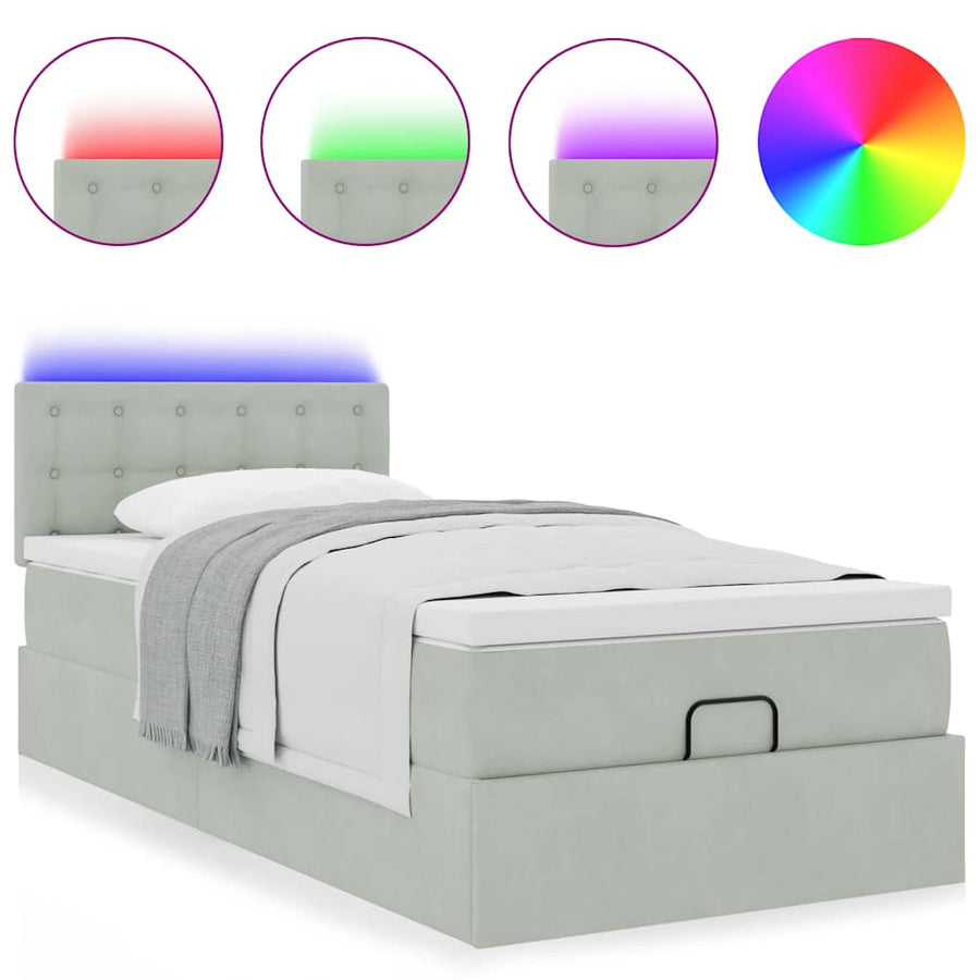 Ottoman bed met matras en LED's 80x200cm fluweel lichtgrijs