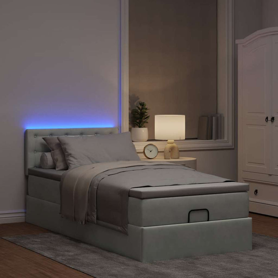 Ottoman bed met matras en LED's 80x200cm fluweel lichtgrijs