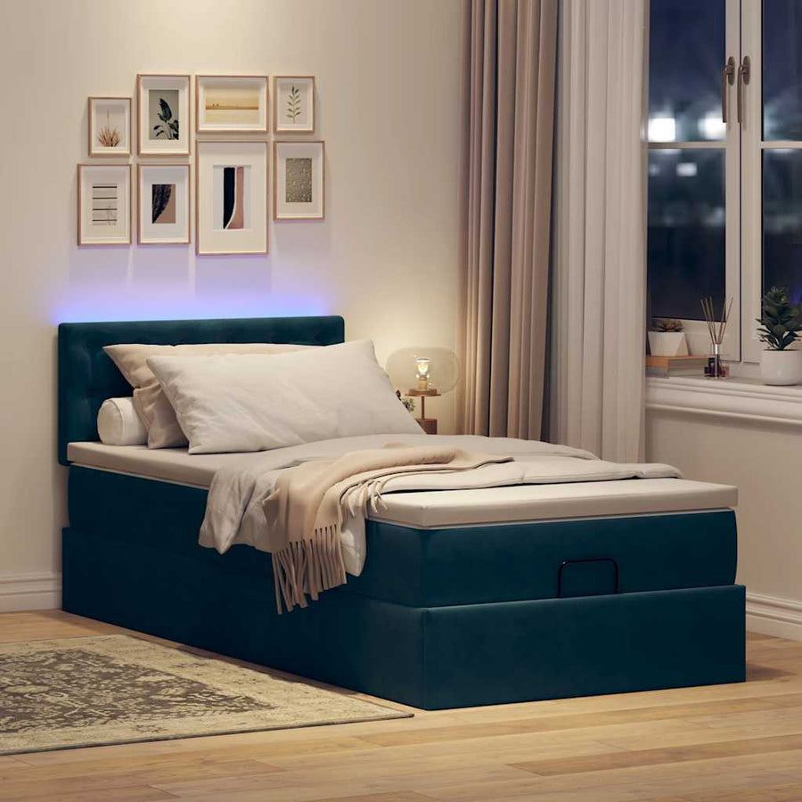 Ottoman bed met matras en LED's 80x200cm fluweel donkerblauw