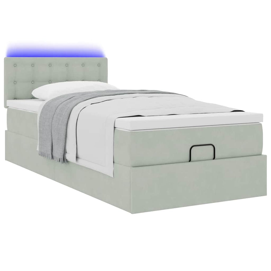 Ottoman bed met matras en LED's 90x190cm fluweel lichtgrijs