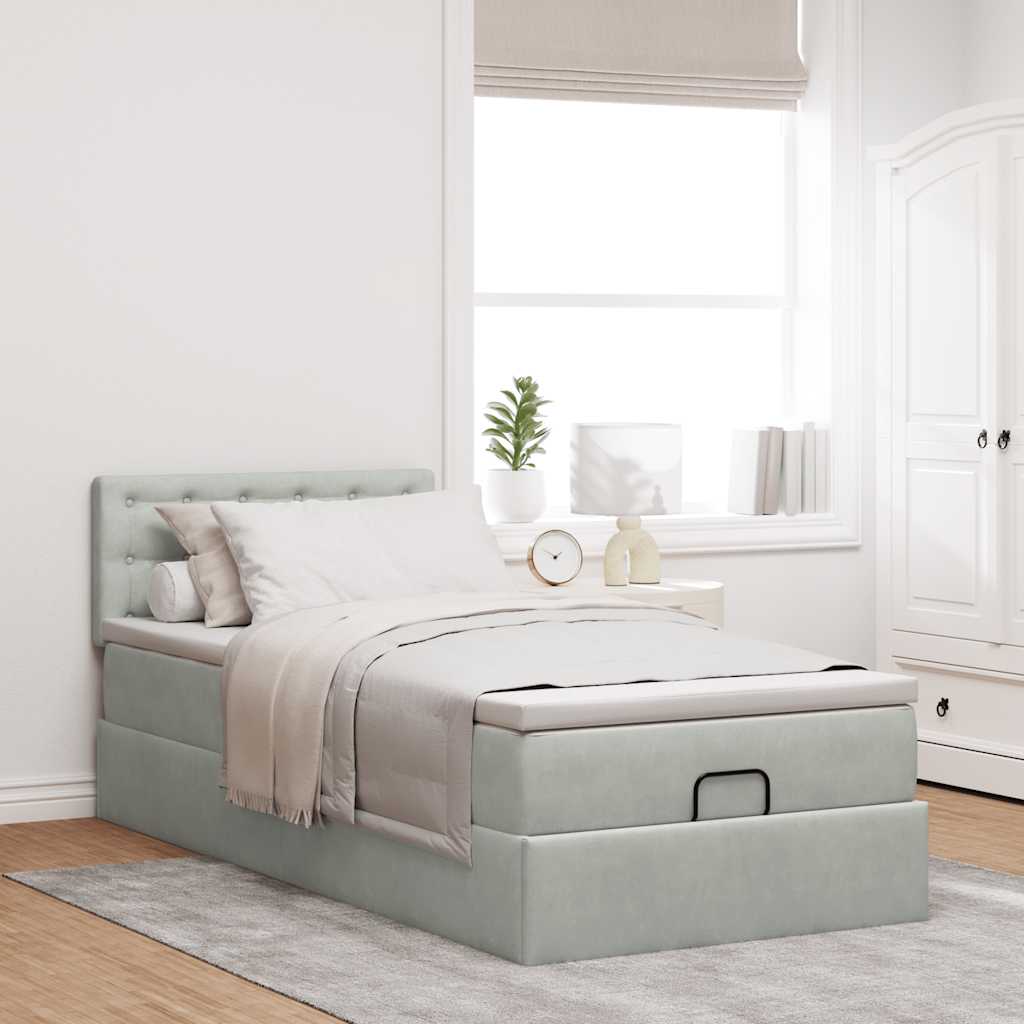 Ottoman bed met matras en LED's 90x190cm fluweel lichtgrijs