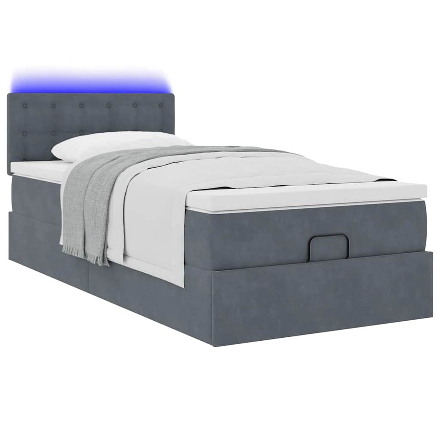 Ottoman bed met matras en LED's 90x190cm fluweel donkergrijs
