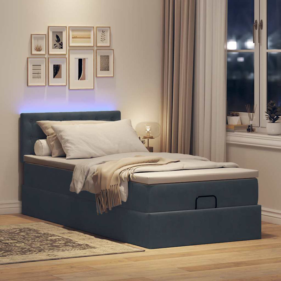 Ottoman bed met matras en LED's 90x190cm fluweel donkergrijs