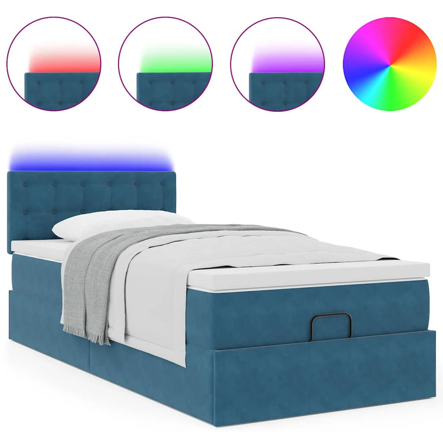Ottoman bed met matras en LED's 90x190cm fluweel donkerblauw