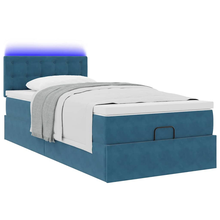 Ottoman bed met matras en LED's 90x190cm fluweel donkerblauw
