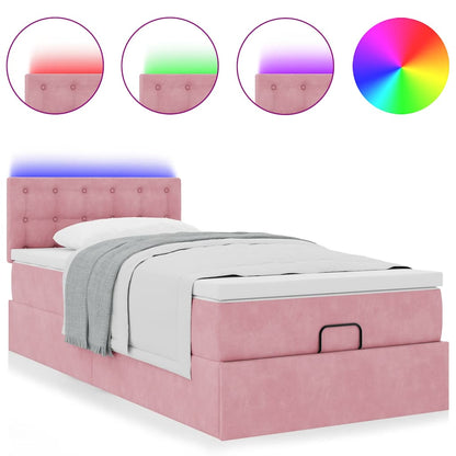 Ottoman bed met matras en LED's 90x190cm fluweel roze