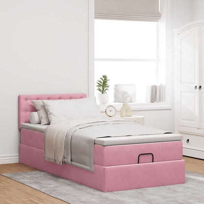 Ottoman bed met matras en LED's 90x190cm fluweel roze