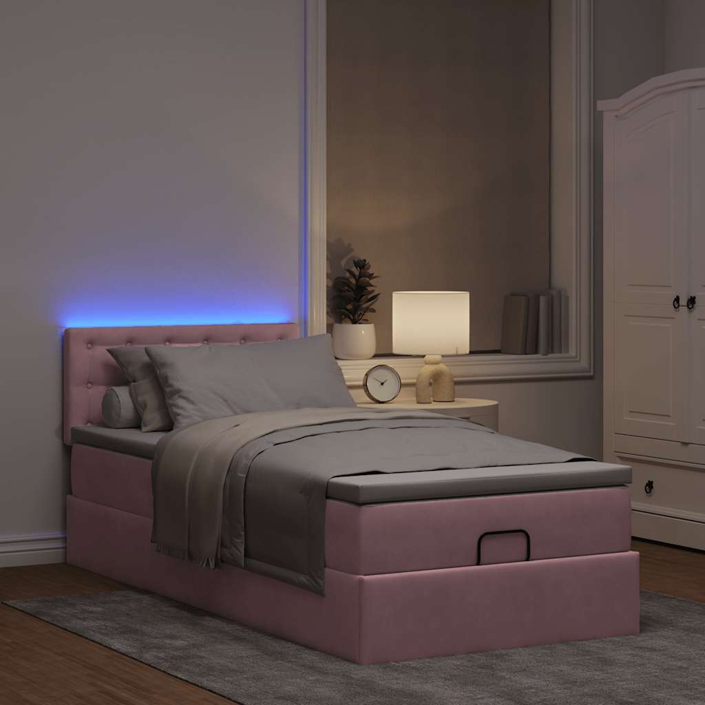 Ottoman bed met matras en LED's 90x190cm fluweel roze