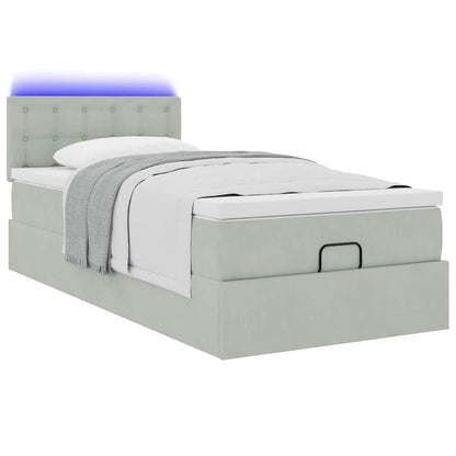 Ottoman bed met matras en LED's 90x200cm fluweel lichtgrijs