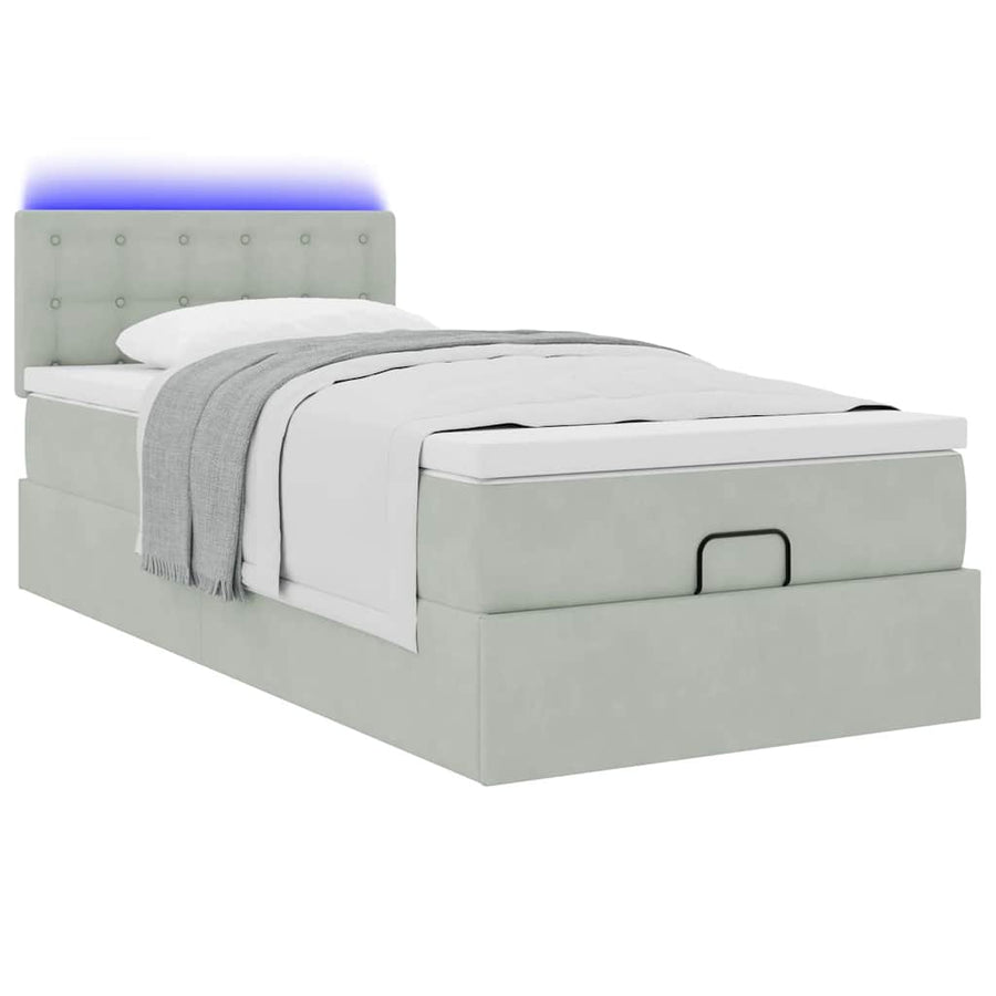 Ottoman bed met matras en LED's 90x200cm fluweel lichtgrijs