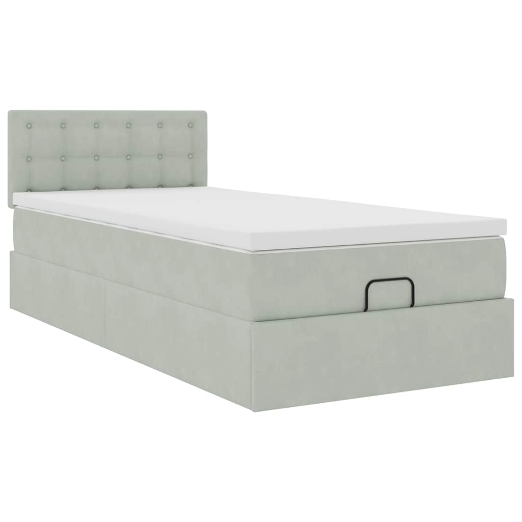 Ottoman bed met matras en LED's 90x200cm fluweel lichtgrijs