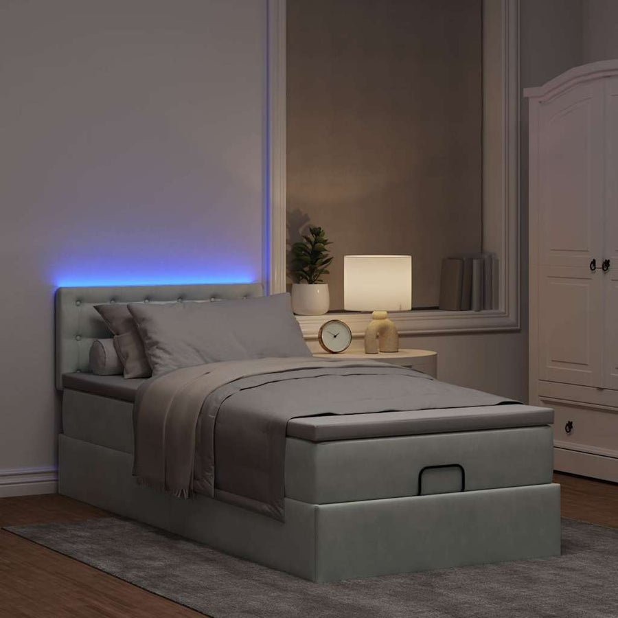 Ottoman bed met matras en LED's 90x200cm fluweel lichtgrijs