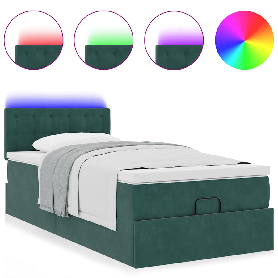 Ottoman bed met matras en LED's 90x200cm fluweel donkergroen