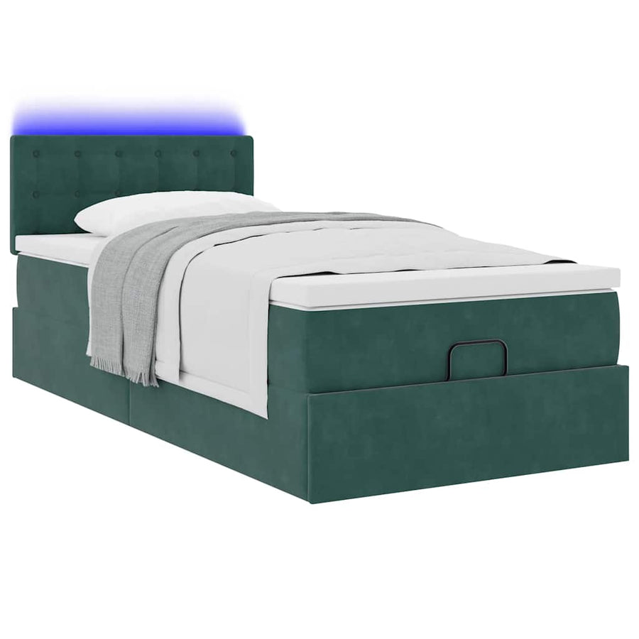 Ottoman bed met matras en LED's 90x200cm fluweel donkergroen
