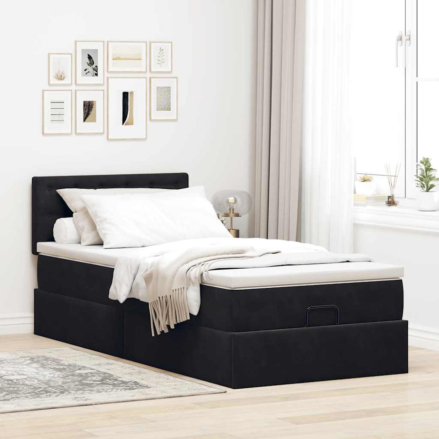 Ottoman bed met matras en LED's 90x200cm fluweel donkergroen