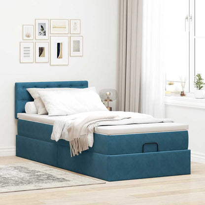 Ottoman bed met matras en LED's 90x200cm fluweel donkerblauw