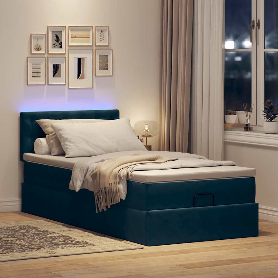 Ottoman bed met matras en LED's 90x200cm fluweel donkerblauw