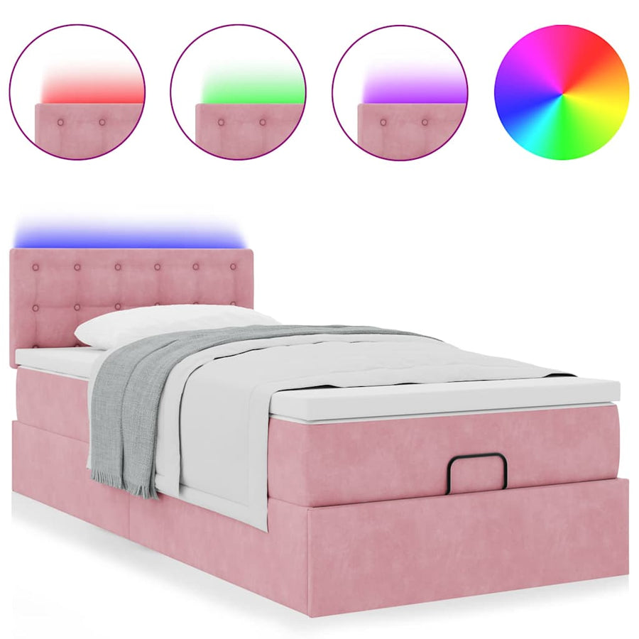Ottoman bed met matras en LED's 90x200cm fluweel roze
