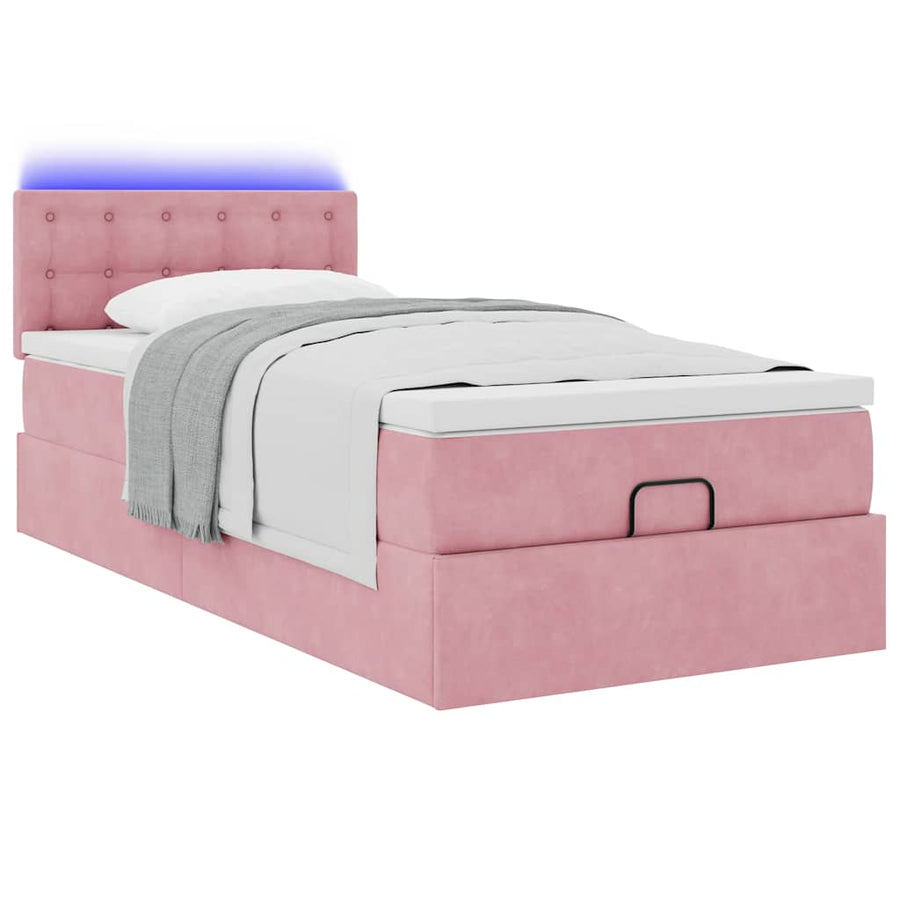 Ottoman bed met matras en LED's 90x200cm fluweel roze