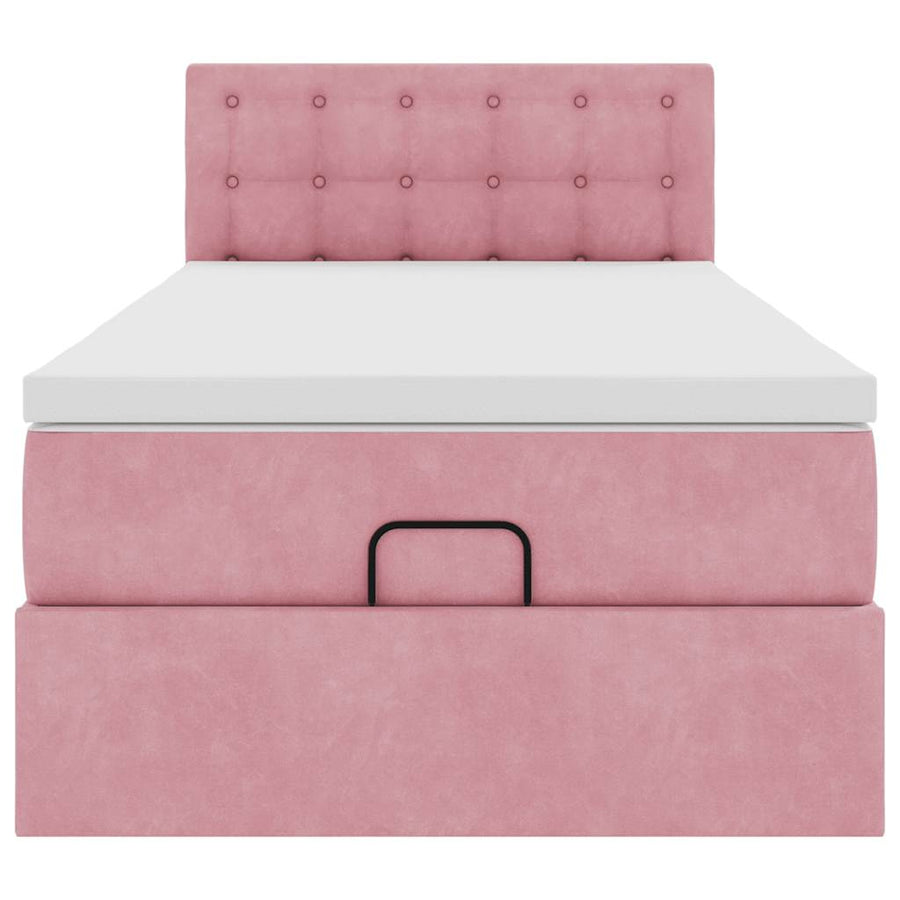 Ottoman bed met matras en LED's 90x200cm fluweel roze