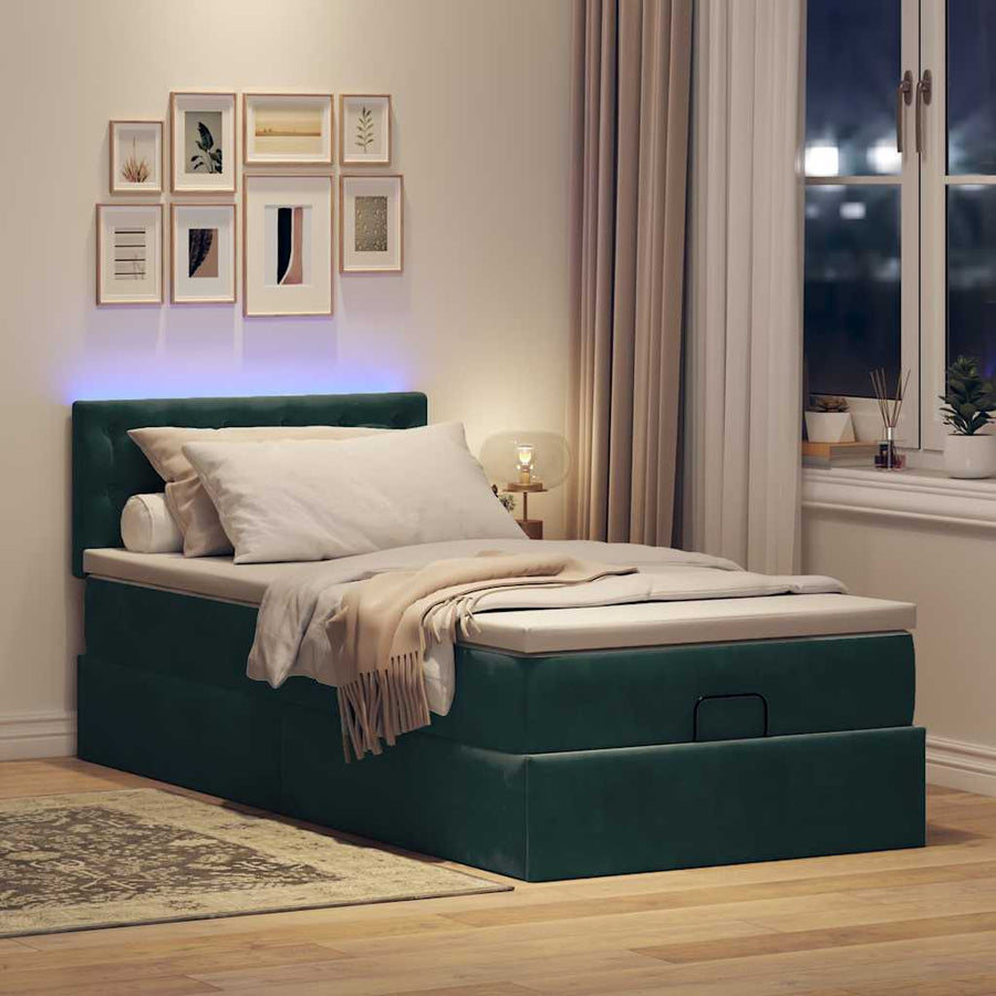 Ottoman bed met matras en LED's 100x200 cm fluweel donkergroen