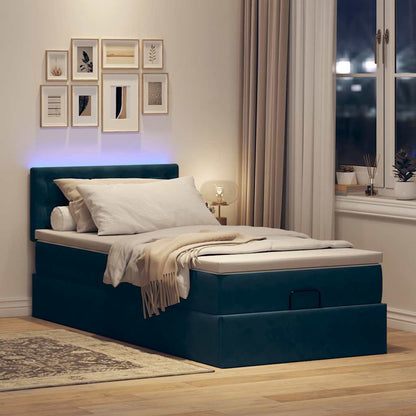 Ottoman bed met matras en LED's 100x200 cm fluweel donkerblauw