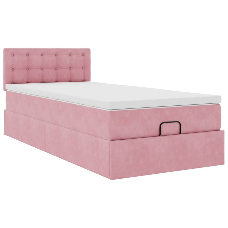 Ottoman bed met matras en LED's 100x200 cm fluweel roze