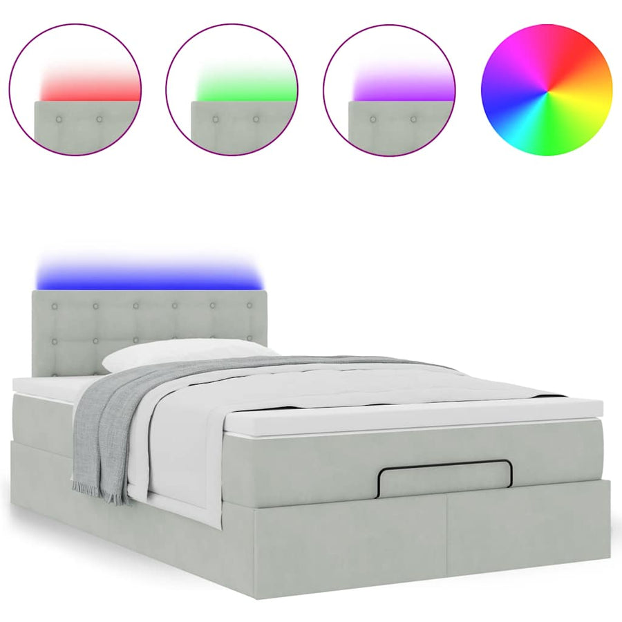 Ottoman bed met matras en LED's 120x200 cm fluweel lichtgrijs