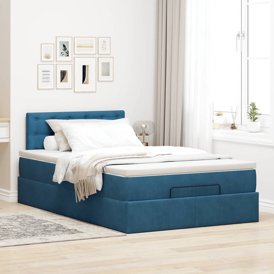 Ottoman bed met matras en LED's 120x200cm fluweel donkerblauw