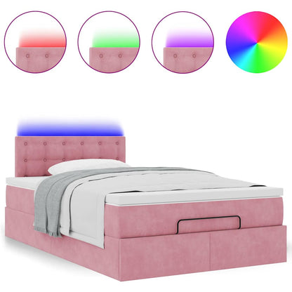 Ottoman bed met matras en LED's 120x200cm fluweel roze