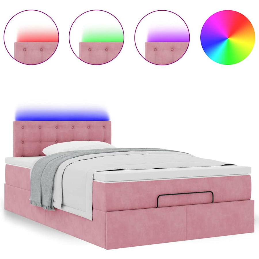 Ottoman bed met matras en LED's 120x200cm fluweel roze