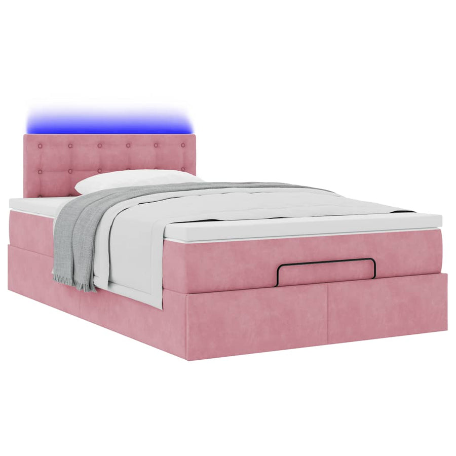 Ottoman bed met matras en LED's 120x200cm fluweel roze