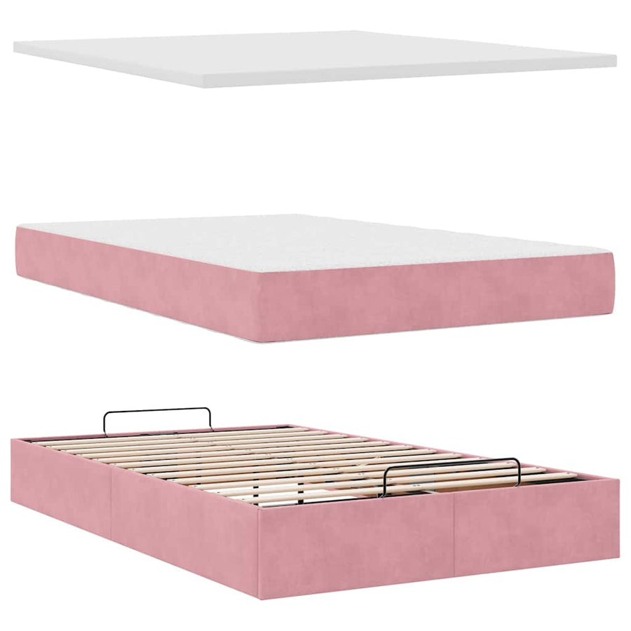 Ottoman bed met matras en LED's 120x200cm fluweel roze