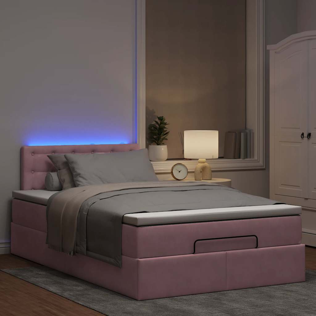 Ottoman bed met matras en LED's 120x200cm fluweel roze