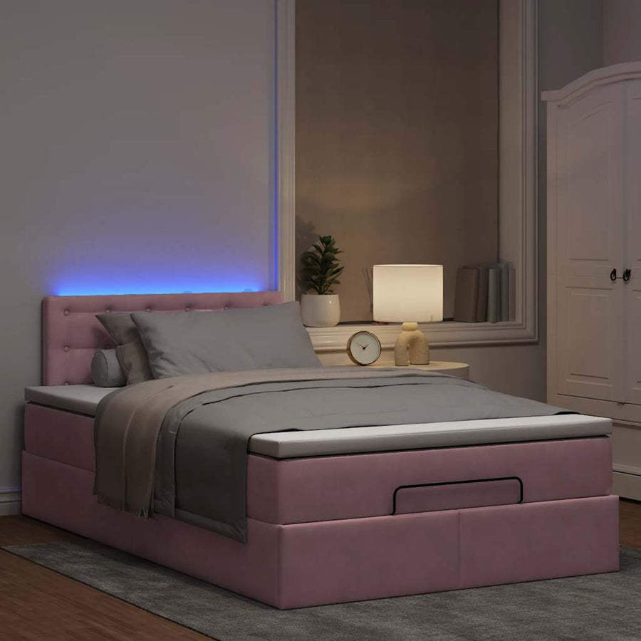 Ottoman bed met matras en LED's 120x200cm fluweel roze