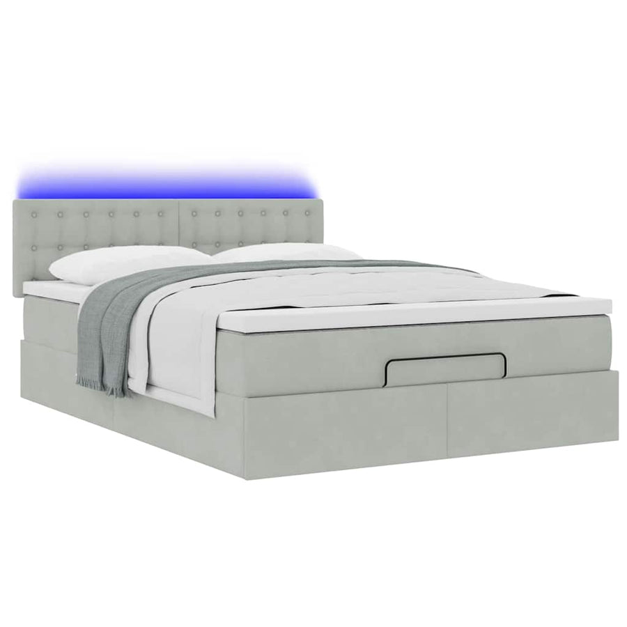 Ottoman bed met matras en LED's 140x190cm fluweel lichtgrijs