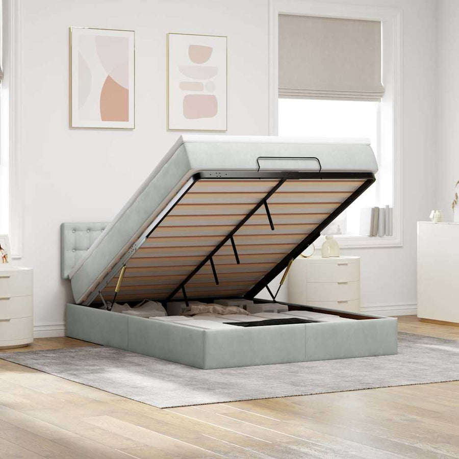 Ottoman bed met matras en LED's 140x190cm fluweel lichtgrijs