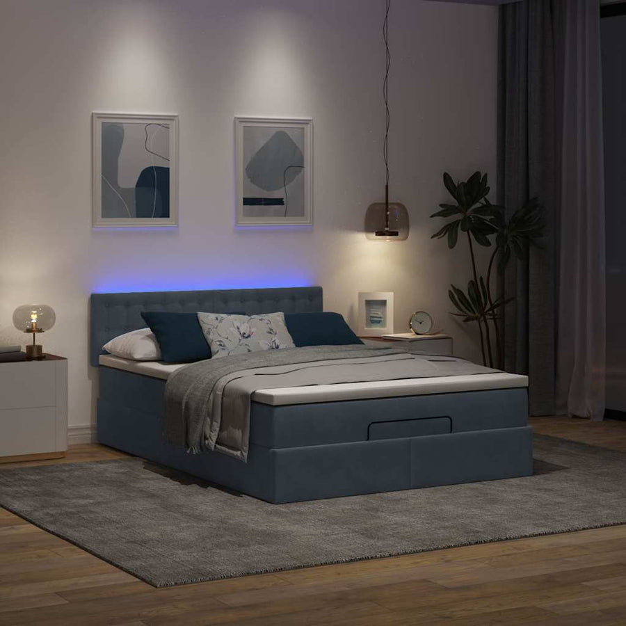 Ottoman bed met matras en LED's 140x190cm fluweel donkergrijs