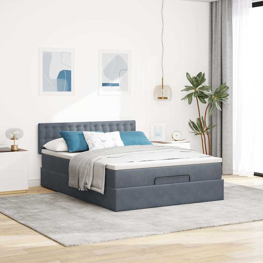 Ottoman bed met matras en LED's 140x190cm fluweel donkergrijs