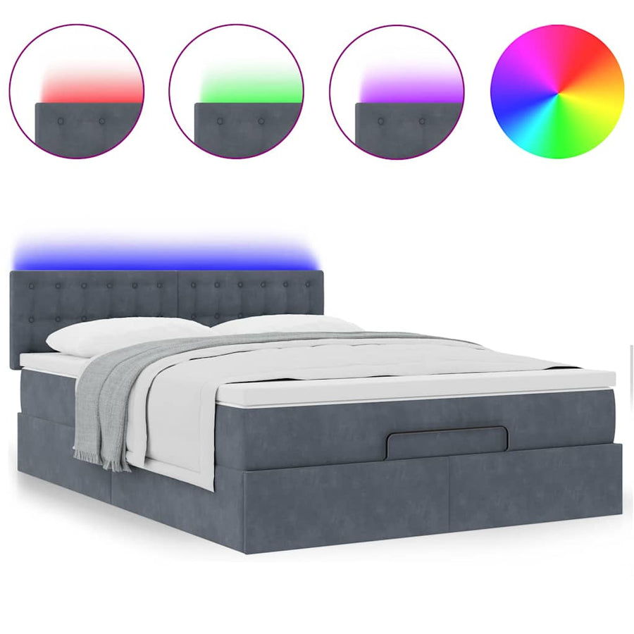 Ottoman bed met matras en LED's 140x190cm fluweel donkergrijs