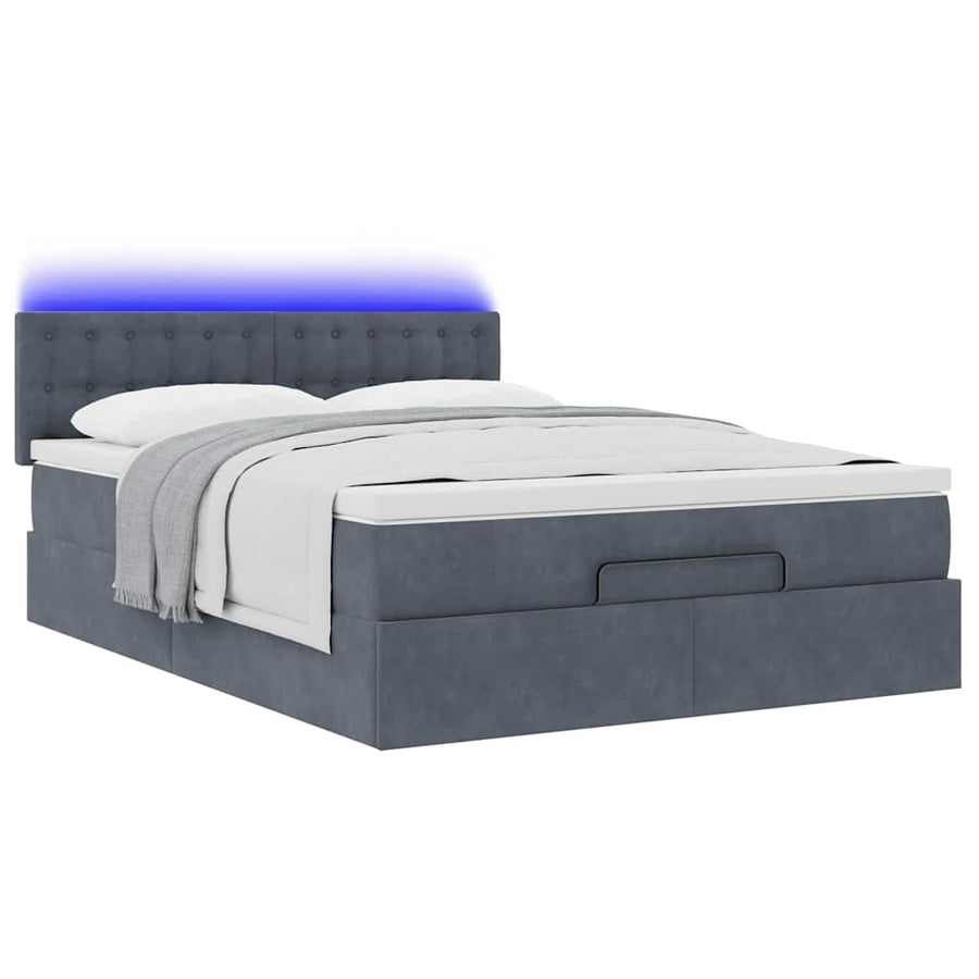 Ottoman bed met matras en LED's 140x190cm fluweel donkergrijs