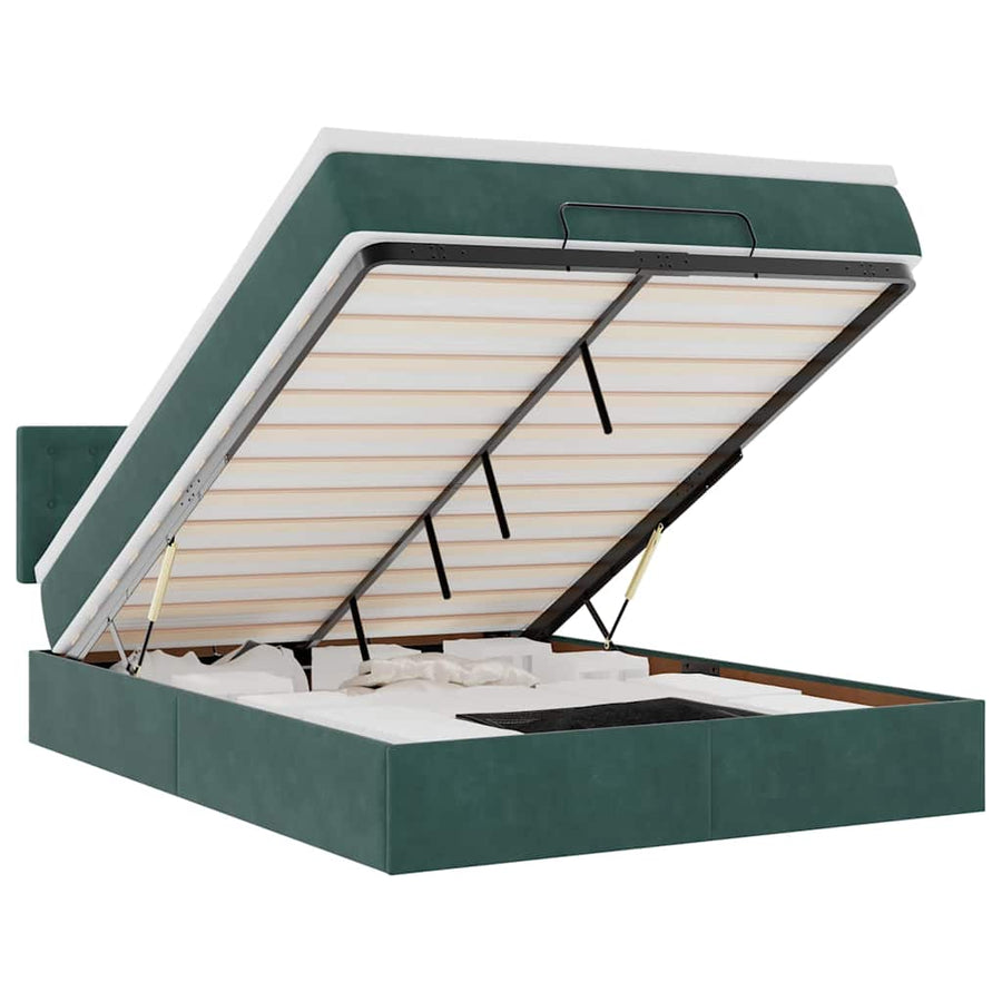Ottoman bed met matras en LED's 140x190cm fluweel donkergroen