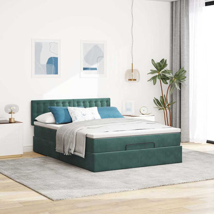 Ottoman bed met matras en LED's 140x190cm fluweel donkergroen
