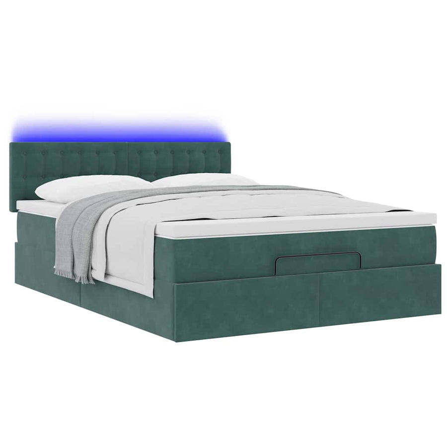Ottoman bed met matras en LED's 140x190cm fluweel donkergroen