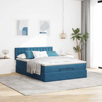 Ottoman bed met matras en LED's 140x190cm fluweel donkerblauw