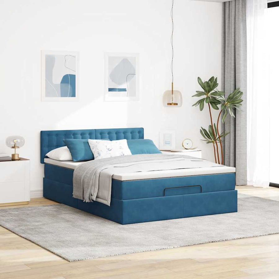 Ottoman bed met matras en LED's 140x190cm fluweel donkerblauw