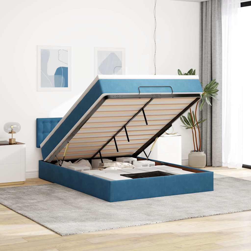 Ottoman bed met matras en LED's 140x190cm fluweel donkerblauw