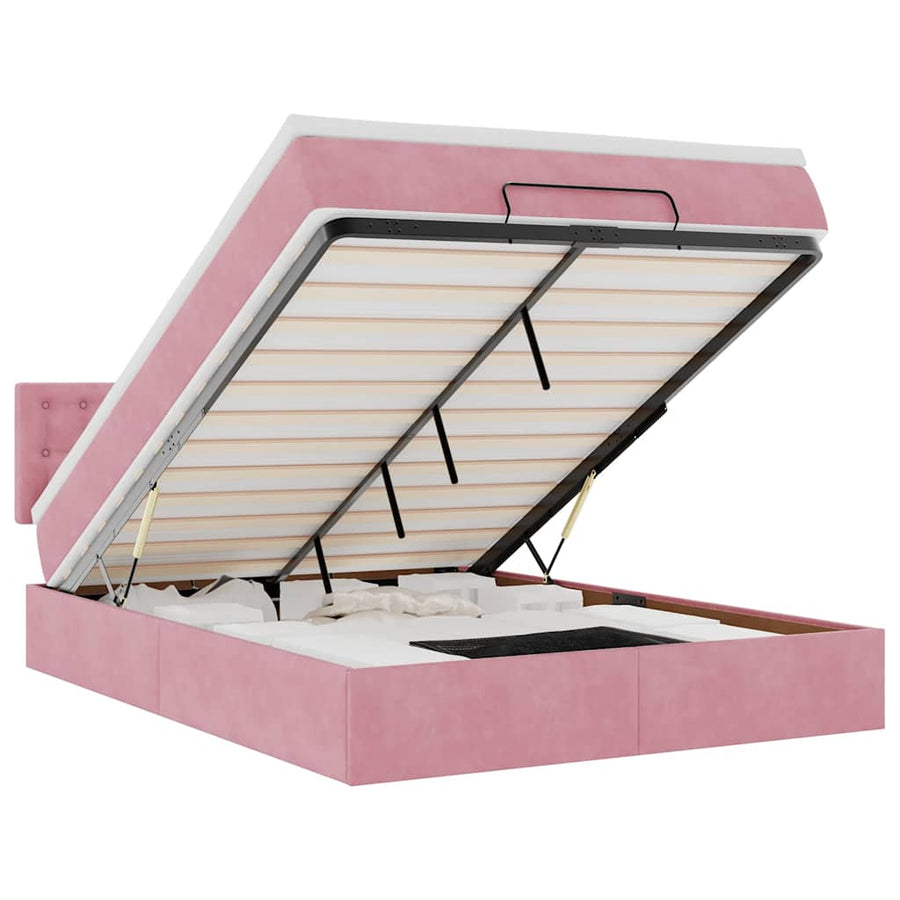 Ottoman bed met matras en LED's 140x190cm fluweel roze