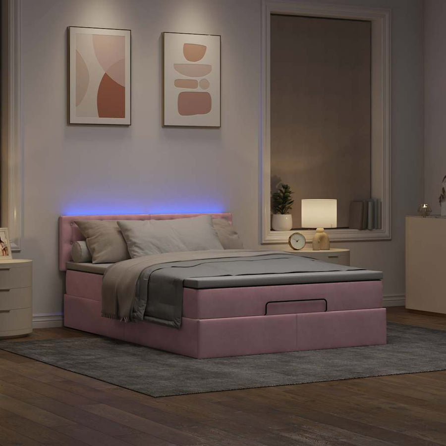 Ottoman bed met matras en LED's 140x190cm fluweel roze